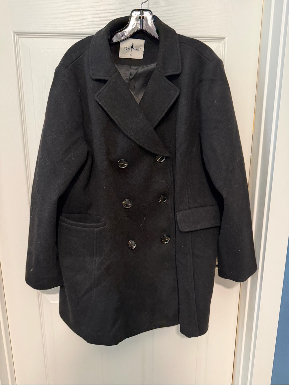 Agnes Orinda Black Double-Breasted Peacoat